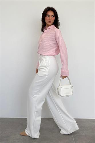 Pembe Çizgili Kadın Gömlek Mg2410