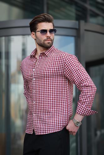 Bordo Pötikareli Uzun Kollu Erkek Gömlek E6763