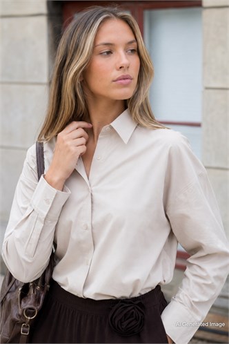 Bej Basic Kadın Gömlek Mg2355