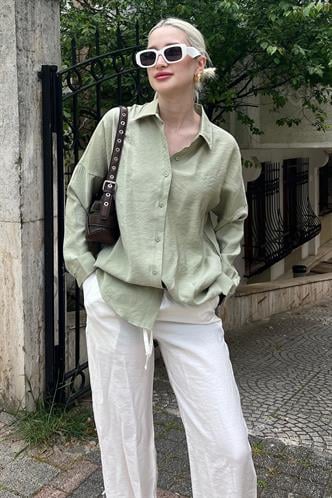 Mint Yeşili Uzun Kollu Oversize Gömlek MG2003