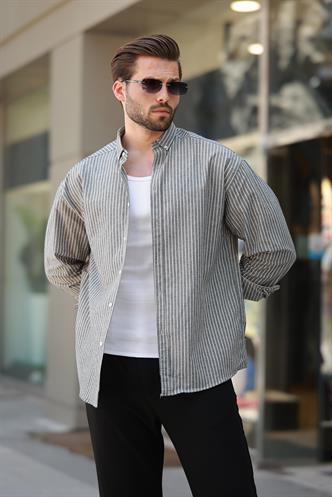 Siyah Çizgili Uzun Kollu Pamuklu Erkek Gömlek 6746