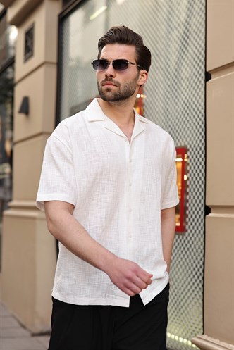 Beyaz %100 Pamuklu Rahat Kesim Erkek Gömlek E6773