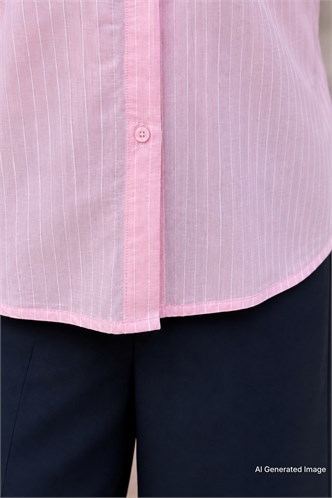 Pembe Çizgili Oversize Kadın Gömlek MG2093