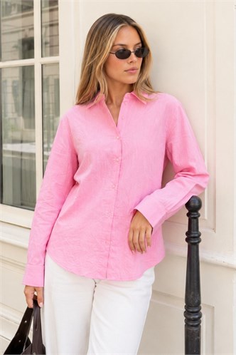 Pembe Kırışık Desen Kadın Gömlek MG2313