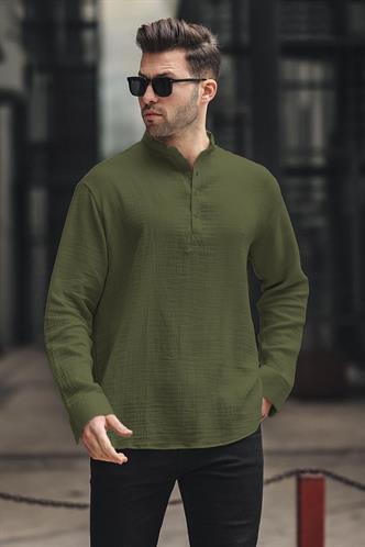 Haki Müslin Uzun Kollu Erkek Gömlek 6742