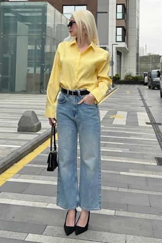 Sarı Kırışık Desen Kadın Gömlek MG2313