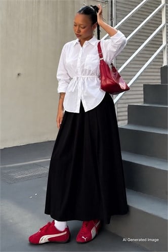 Beyaz Belden Bağlamalı Oversize Cepli Gömlek MG2798