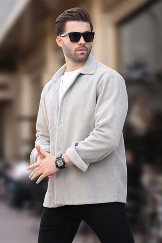 Boyalı Gri Düğmeli Erkek Polar Gömlek 6753