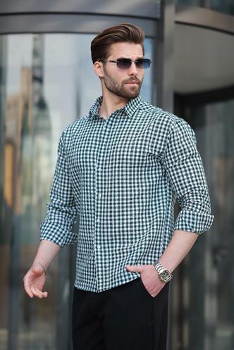 Yeşil Pötikareli Uzun Kollu Erkek Gömlek E6763