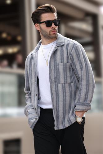 Gri Desenli Cepli Erkek Polar Gömlek E6757