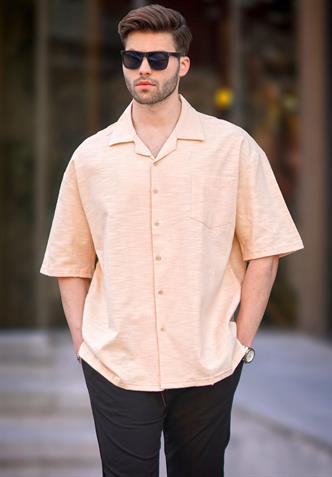 Bej Kısa Kollu Oversize Erkek Gömlek 6737