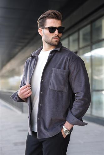 Füme Düğmeli Kadife Erkek Gömlek E6766