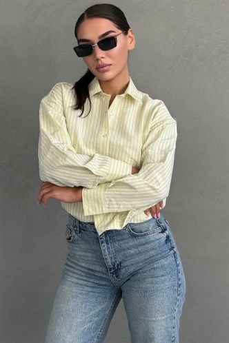 Sarı Çizgili Oversize Kadın Gömlek MG2732