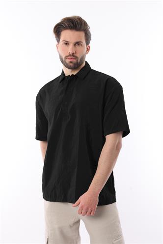 Siyah Oversize Rahat Kesim Kısa Kollu Gömlek 6744