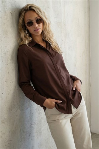 Kahverengi Modern Kesim Kadın Gömlek MG2674