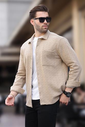 Camel Desenli Tek Cep Erkek Polar Gömlek 6752