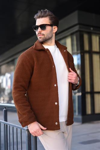 Kahverengi Çıt Kapamalı Yandan Cepli Erkek Gömlek Ceket E6769