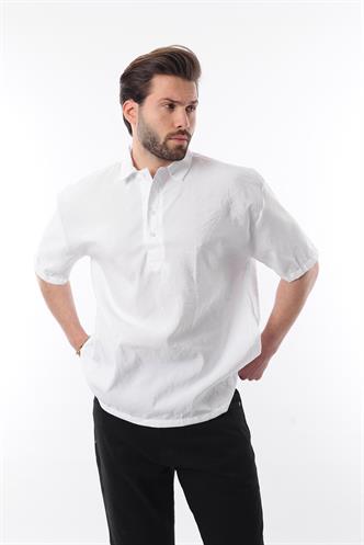 Beyaz Oversize Rahat Kesim Kısa Kollu Gömlek 6744