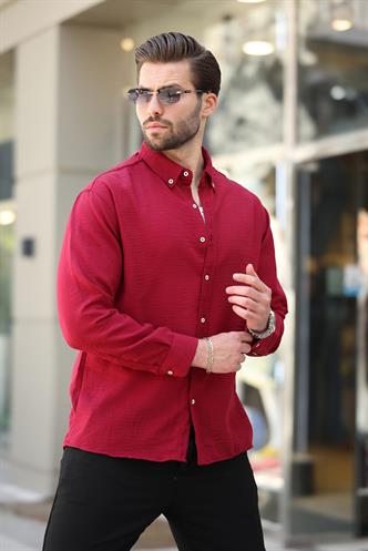 Bordo Mavisi Uzun Kollu Oversize Erkek Gömlek 6735