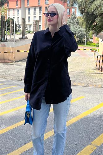 Black Oversize Basic Poplin Shirt MG1530