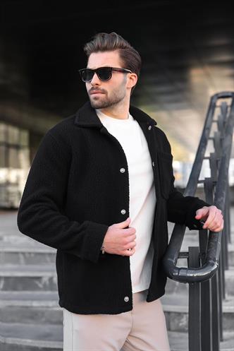 Siyah Çıt Kapamalı Yandan Cepli Erkek Gömlek Ceket E6769