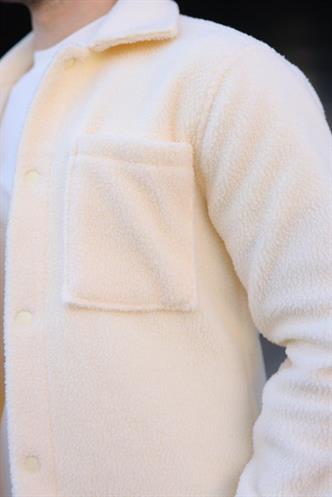 Ekru Çıt Kapamalı Yandan Cepli Erkek Gömlek Ceket E6769