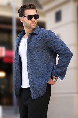 Lacivert Desenli Erkek Ceket Gömlek E6755