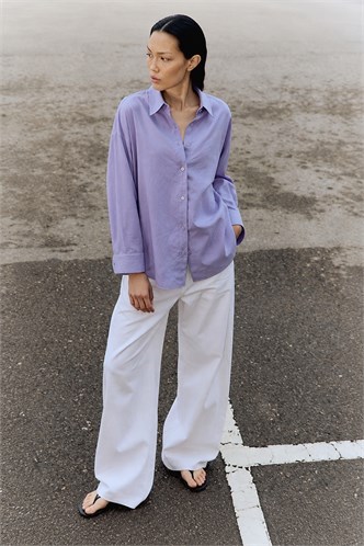 Lila Uzun Kollu Oversize Gömlek MG2003