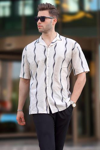 Siyah Desenli Kısa Kollu Erkek Gömlek 6740