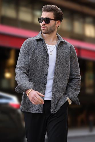 Siyah Desenli Erkek Ceket Gömlek E6755