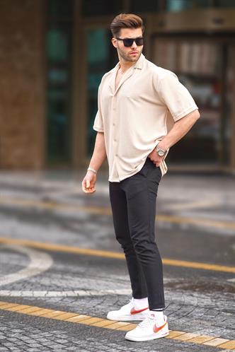 Bej Kısa Kollu Erkek Gömlek 6736