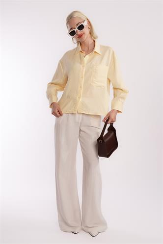 Sarı Çizgili Oversize Kadın Gömlek MG2093