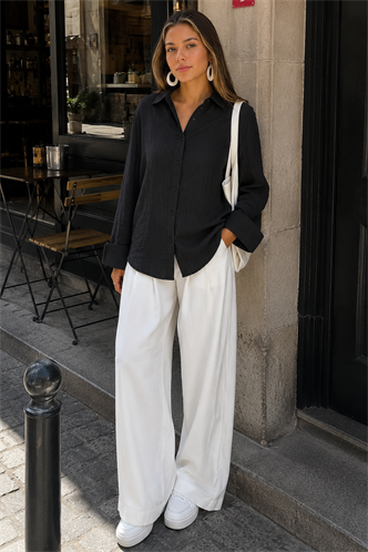 Siyah Muslin Kumaş Basic Kadın Gömlek MG1660