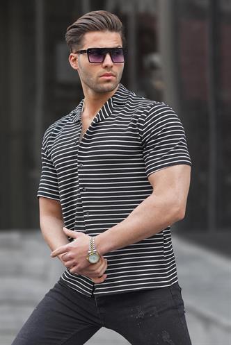 Siyah Çizgili Kısa Kollu Erkek Gömlek 6703