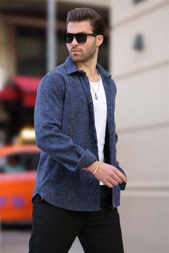 Lacivert Desenli Erkek Ceket Gömlek E6755