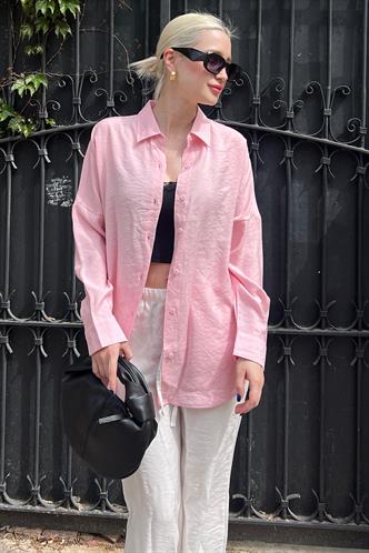 Pembe Uzun Kollu Oversize Gömlek MG2003