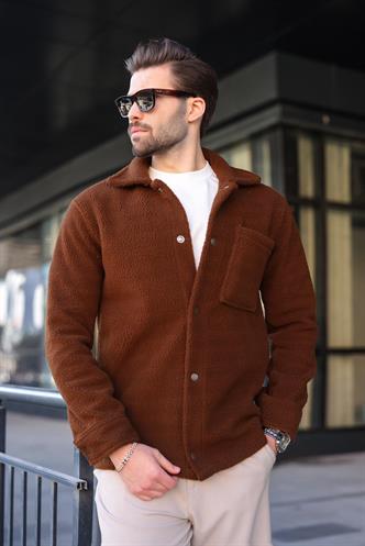 Kahverengi Çıt Kapamalı Yandan Cepli Erkek Gömlek Ceket E6769