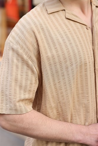 Bej Gofre Kumaş Erkek Gömlek E6772