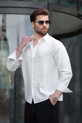 Beyaz Basic Uzun Kollu Erkek Gömlek E6762