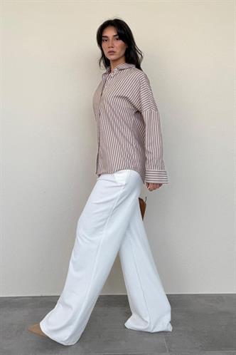 Camel Çizgili Kadın Gömlek Mg2410