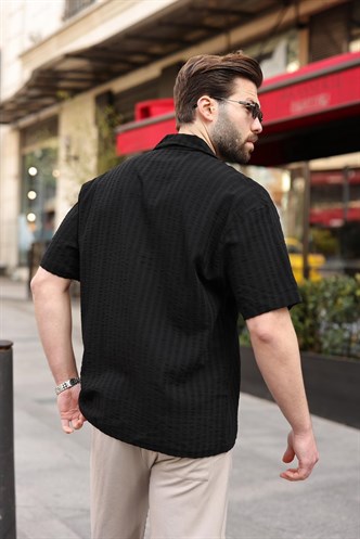 Siyah Gofre Kumaş Erkek Gömlek E6772