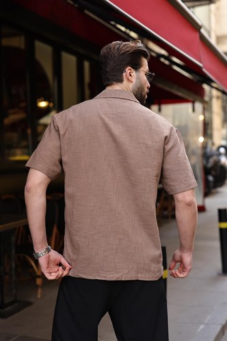 Kahverengi %100 Pamuklu Rahat Kesim Erkek Gömlek E6773