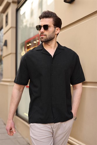 Siyah %100 Pamuklu Rahat Kesim Erkek Gömlek E6773