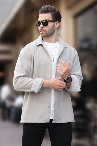 Boyalı Gri Düğmeli Erkek Polar Gömlek 6753