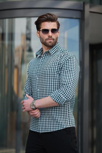 Yeşil Pötikareli Uzun Kollu Erkek Gömlek E6763