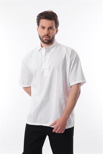 Beyaz Oversize Rahat Kesim Kısa Kollu Gömlek 6744