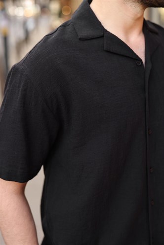 Siyah %100 Pamuklu Rahat Kesim Erkek Gömlek E6773