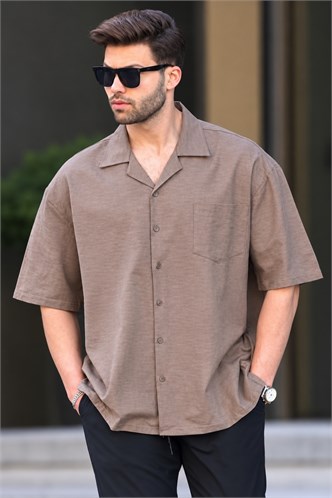 Kahverengi Kısa Kollu Oversize Erkek Gömlek 6735