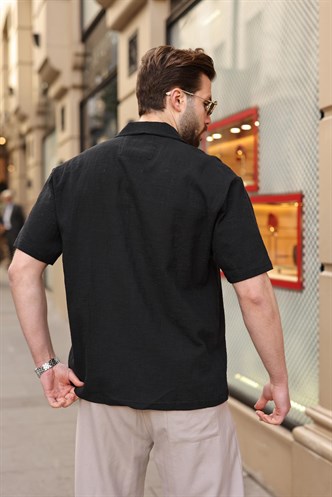 Siyah %100 Pamuklu Rahat Kesim Erkek Gömlek E6773
