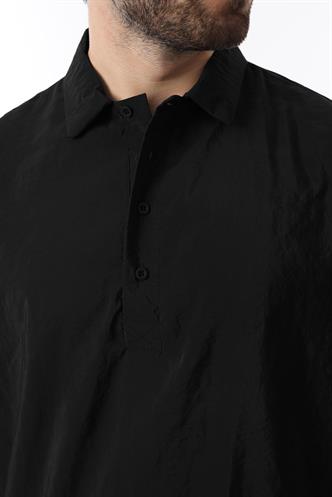 Siyah Oversize Rahat Kesim Kısa Kollu Gömlek 6744